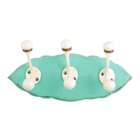 Sea Green Cream Double Loop Ceramic Iron Wooden Hooks